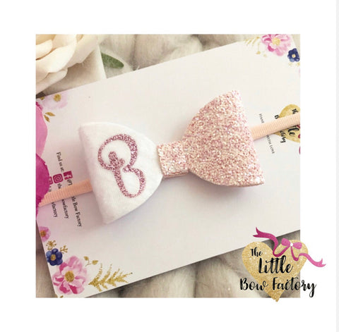 Personalised pretties- initial bow blush sparkle