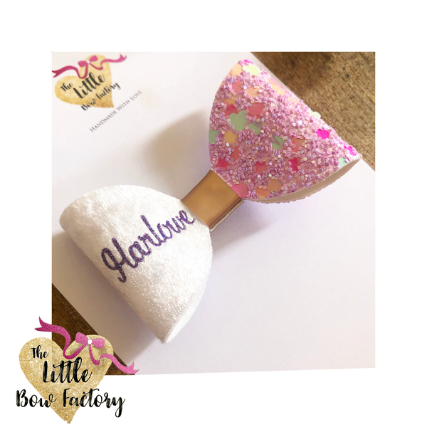 Ltd edition candy hearts personalised name / initial bow