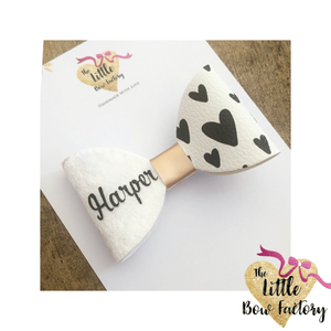 Ltd edition - monochrome hearts personalised name / initial bow